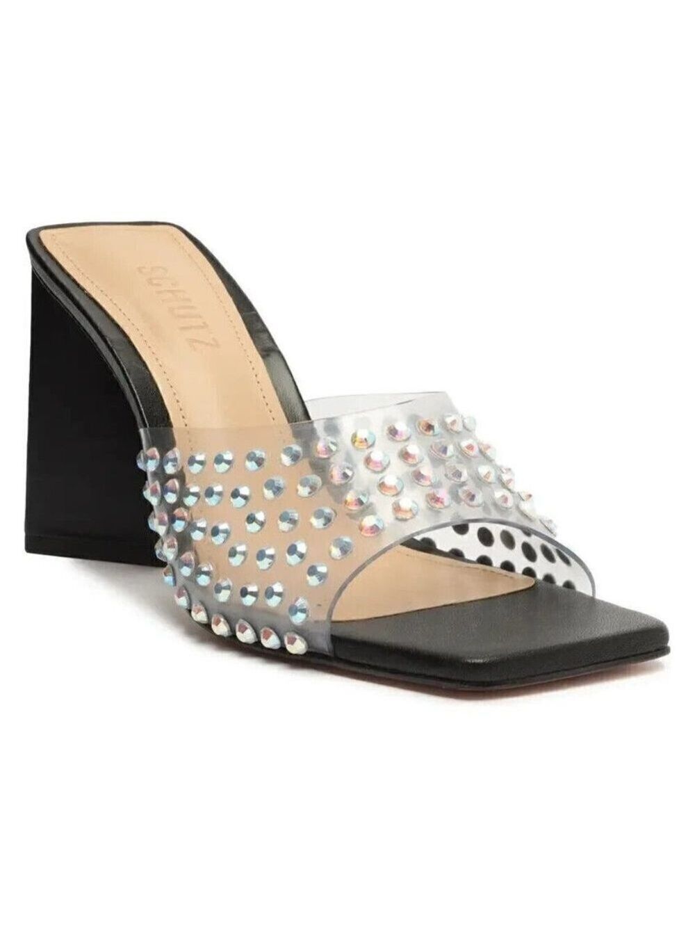 SCHUTZ "Lizah" Crystal Embellished Black Mules Sandals Sz 7B